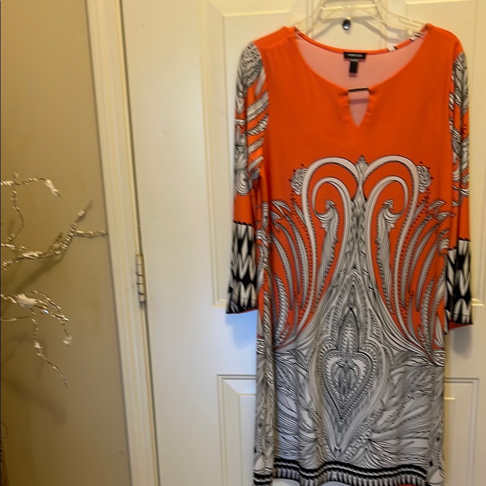 Forever 21 Orange Black Sheath Dress Keyhole Neckline